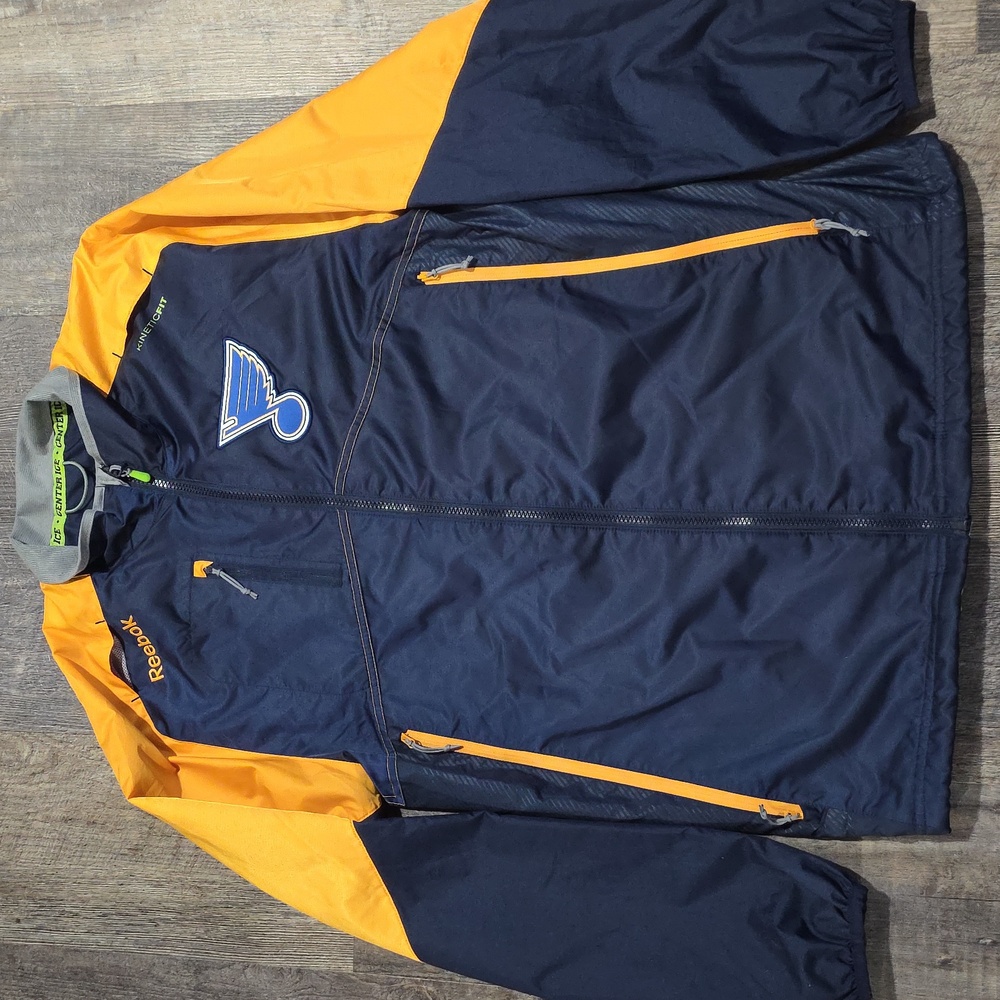 St Louis Blues NHL Reebok Center Ice KINETIC FIT Jacket Size S‎ Hockey Zip Vent